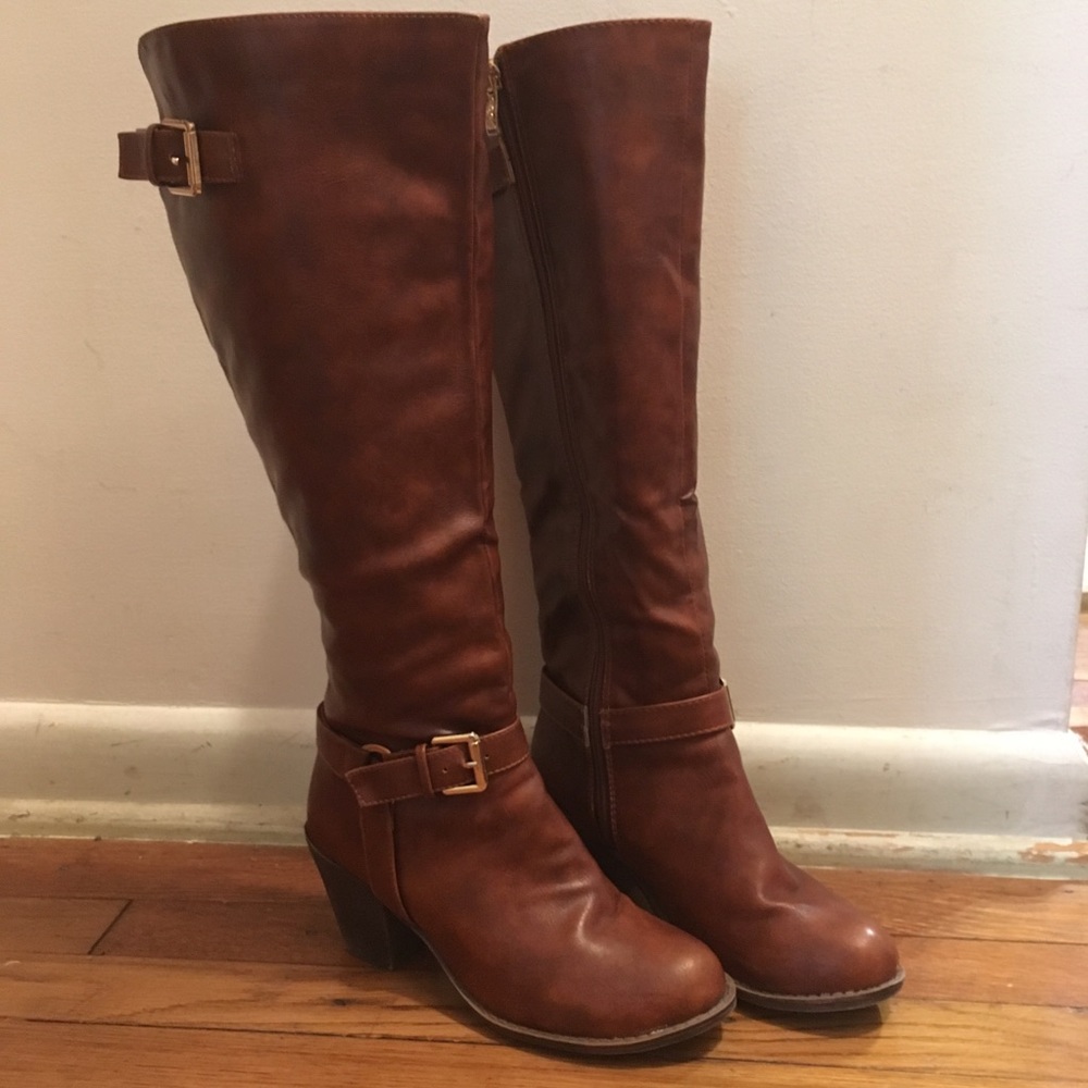 Knee high faux leather boots